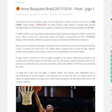 Novo Basquete Brasil 2017/2018 – Final – jogo 1 – Mogi das Cruzes em foco
