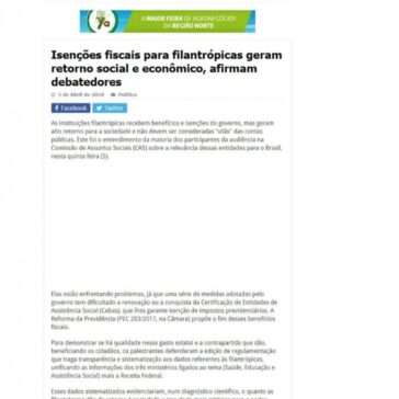 Isenções fiscais para filantrópicas geram retorno social e econômico, afirmam debatedores – Folha Nobre