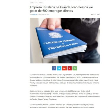 Empresa instalada na Grande João Pessoa vai gerar de 600 empregos diretos – Portal PB Hoje