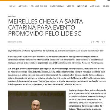 Meirelles chega a Santa Catarina para evento promovido pelo LIDE SC – Blog do Prisco