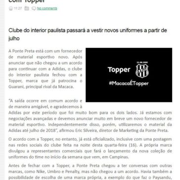 Ponte Preta encerra parceria com Adidas e acerta com Topper – FutGestão