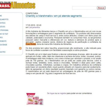 Chantilly e Marshmallow em pó atende segmento – Brasil Alimentos