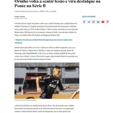 Orinho volta a sentir lesão e vira desfalque na Ponte na Série B – O Estado de S. Paulo (Online)