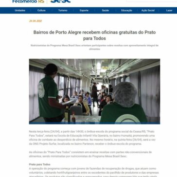 Bairros de Porto Alegre recebem oficinas gratuitas do Prato para Todos – Fecomercio