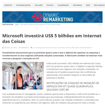 Microsoft investirá US$ 5 bilhões em Internet das Coisas – IP News