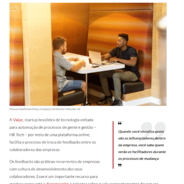 Feedback semanal e colega inspirador da Vaipe impulsionam cultura de alta performance nas empresas – Negócios em foco
