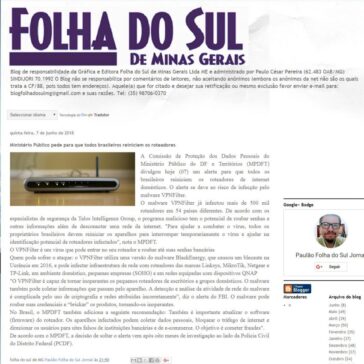Ministério Público pede para que todos brasileiros reiniciem os roteadores – Blog do jornal Folha do Sul MG