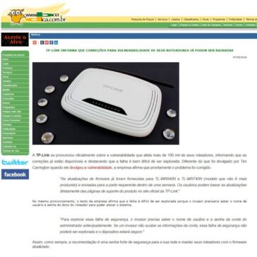 TP-LINK INFORMA QUE CORREÇÕES PARA VULNERABILIDADE DE SEUS ROTEADORES JÁ PODEM SER BAIXADAS – Boa Dica