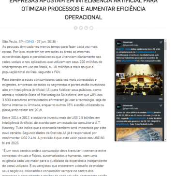 EMPRESAS APOSTAM EM INTELIGÊNCIA ARTIFICIAL PARA OTIMIZAR PROCESSOS E AUMENTAR EFICIÊNCIA OPERACIONAL – Agência Estado
