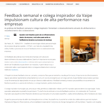 Feedback semanal e colega inspirador da Vaipe impulsionam cultura de alta performance nas empresas – Comunique-se
