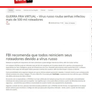 GUERRA FRIA VIRTUAL – Vírus russo rouba senhas infectou mais de 500 mil roteadores – Zero83