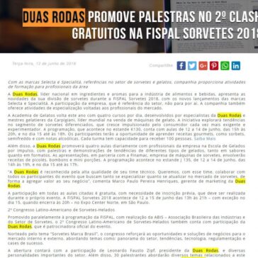Duas Rodas promove palestras no 2° Clash e cursos gratuitos na Fispal Sorvetes 2018 – Grupo Mais Food