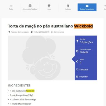 Torta de maçã no pão australiano Wickbold – AgoraVale
