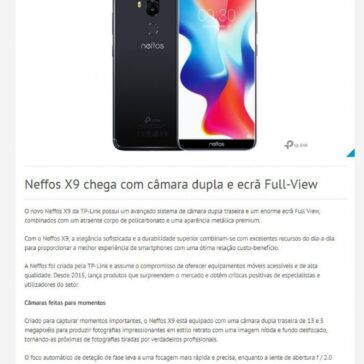 Neffos X9 chega com câmara dupla e ecrã Full-View – Techenet