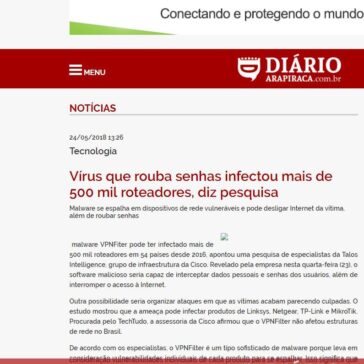 Vírus que rouba senhas infectou mais de 500 mil roteadores, diz pesquisa – Diário Arapiraca