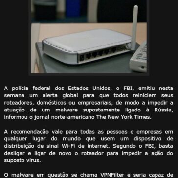 Segurança virtual – FBI alerta: reinicie já o seu roteador – Blog Cidade News Itaú