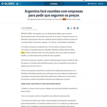 Argentina fará reuniões com empresas para pedir que segurem os preços – O Globo (On-line)