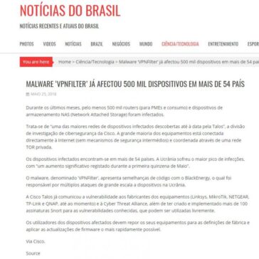 Malware “VPNFilter? já afectou 500 mil dispositivos em mais de 54 país – Notícias do Brasil