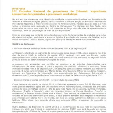 30/05/2018 10ª Encontro Nacional de provedores de Internet: expositore apresentam lançamentos e promovem workshops – Feiras do Brasil