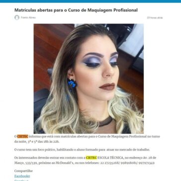 Matrículas abertas para o Curso de Maquiagem Profissional – Campos 24 Horas