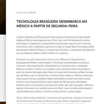 TECNOLOGIA BRASILEIRA DESEMBARCA NO MÉXICO A PARTIR DE SEGUNDA-FEIRA – Apex brasil