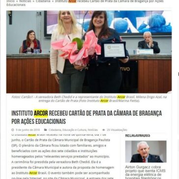 Instituto Arcor recebeu Cartão de Prata da Câmara de Bragança por Ações Educacionais – Folha do Interior