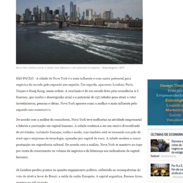 Nova York é a cidade mais influente e com maior potencial para negócios – O Globo Online
