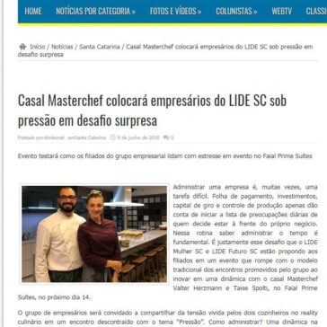 Casal Masterchef colocará empresários do LIDE SC sob pressão em desafio surpresa – Timbó Net