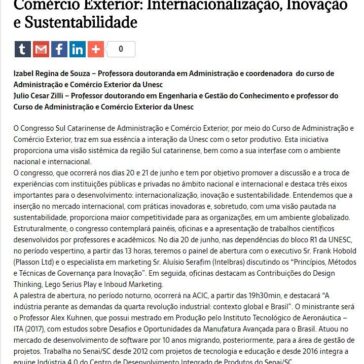 II Congresso Sul Catarinense de Administração e Comércio Exterior: Internacionalização, Inovação e Sustentabilidade – Agência de Notícias