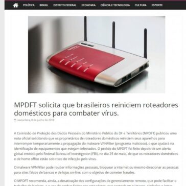 MPDFT solicita que brasileiros reiniciem roteadores domésticos para combater vírus. – Direto de Brasilia Agência de Notícias