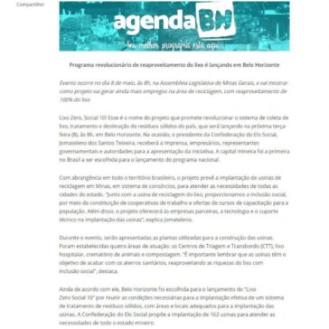 Lançamento Lixo Zero, Social 10 – Agenda BH
