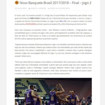 Novo Basquete Brasil 2017/2018 – Final – jogo 2 – Mogi das Cruzes em foco