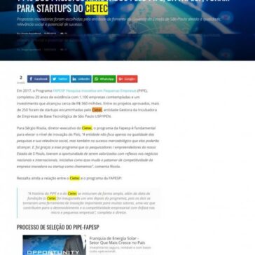 14% dos projetos aprovados pelo PIPE, da Fapesp, foram para startups do Cietec – Super Empreendedores