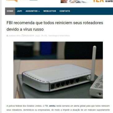 FBI recomenda que todos reiniciem seus roteadores devido a vírus russo – Blog do Joabson Silva
