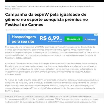 Campanha da espnW pela igualdade de gênero no esporte conquista prêmios no Festival de Cannes – Esporte e Mídia