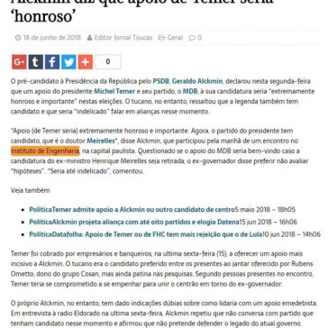 Alckmin diz que apoio de Temer seria “honroso? – Jornal Tijucas