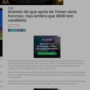 Alckmin diz que apoio de Temer seria honroso, mas lembra que MDB tem candidato – Isto É Dinheiro (On-line)