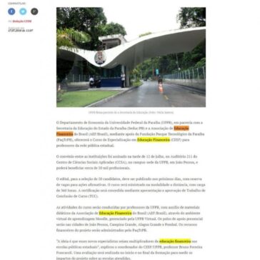 UFPB oferecerá curso de educação financeira para professores da rede pública estadual