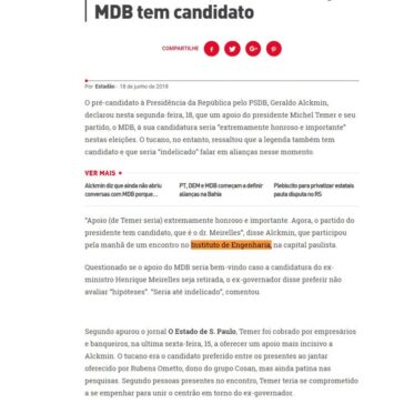Alckmin diz que apoio de Temer seria honroso, mas lembra que MDB tem candidato | Aqui Notícias – Aqui Notícias
