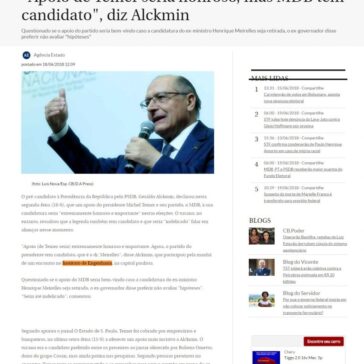 “Apoio de Temer seria honroso, mas MDB tem candidato”, diz Alckmin – Correio Braziliense (Online)