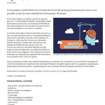Startups participam do Pitch Battle MoviMente segunda, 16/7 – Secovi SP