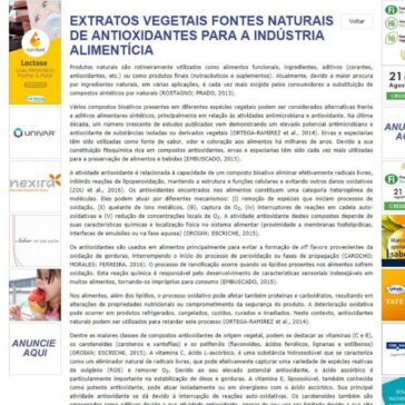 EXTRATOS VEGETAIS FONTES NATURAIS DE ANTIOXIDANTES PARA A INDÚSTRIA ALIMENTÍCIA