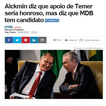 Alckmin diz que apoio de Temer seria honroso, mas diz que MDB tem candidato – UOL