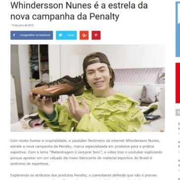 Whindersson Nunes é a estrela da nova campanha da Penalty – Grandes Nomes da Propaganda