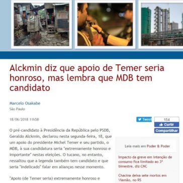 Alckmin diz que apoio de Temer seria honroso, mas lembra que MDB tem candidato – Jornal Alô Brasília