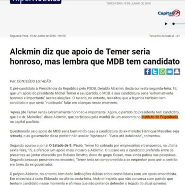 Alckmin diz que apoio de Temer seria honroso, mas lembra que MDB tem candidato – HiperNotícias