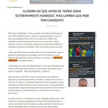 Alckmin diz que apoio de Temer seria ‘extremamente honroso’, mas lembra que MDB tem candidato – Broadcast