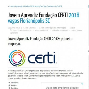 Jovem Aprendiz Fundação CERTI 2018 vagas Florianópolis SC – Aprendiz Jovem Encontrando seu primeiro emprego