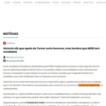 Alckmin diz que apoio de Temer seria honroso, mas lembra que MDB tem candidato – Tribuna do Agreste