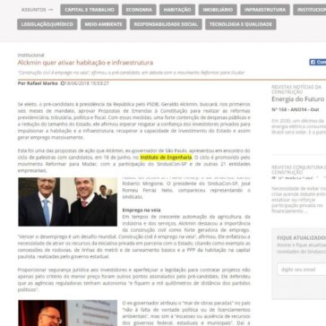 Alckmin quer ativar habitação e infraestrutura – Sinduscon